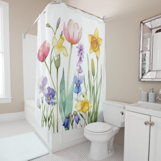 Bold Multi-Color Spring Wildflowers シャワーカーテン (インサイチュ)