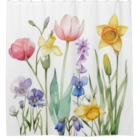 Bold Multi-Color Spring Wildflowers シャワーカーテン (正面)