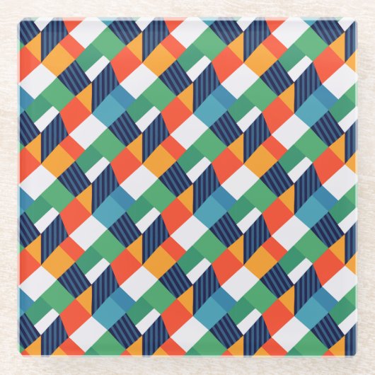 Bold Multicolour Geometric Abstract ガラスコースター (正面)