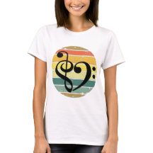 Bold Musical Heart Over Retro Sunset Color Bands