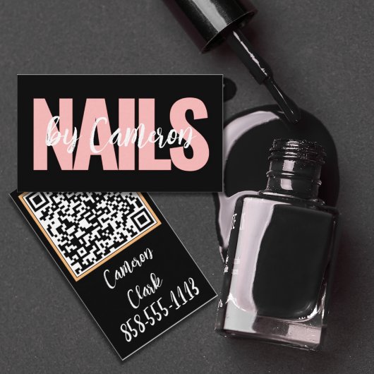 Bold Nail Artist Black Background Script Type 名刺