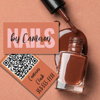 Bold Nail Artist Burnt Orange Background Script  名刺