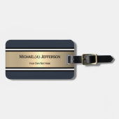 Bold Navy Dark Blue Gold Stripe Black White Accent ラゲッジタグ (正面横)