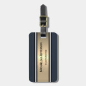 Bold Navy Dark Blue Gold Stripe Black White Accent ラゲッジタグ (正面縦)