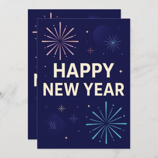 Bold Navy Gold 2026 Celebration Fireworks 招待状 (正面/裏面)