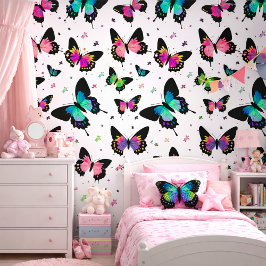 Bold Neon Butterfly Modern Colorful Girl Decor 壁紙