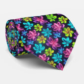 Bold Neon Gradient Floral Pattern ネクタイ (ロール)