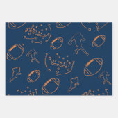 Bold Orange and Navy Blue Stars and Footballs ラッピングペーパーシート (正面)