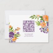 Bold Orange and Purple Floral QR Code Wedding 出欠カード (裏面)