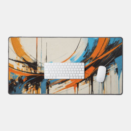 Bold Orange Blue Sweeping Lines Mid Century デスクマット