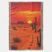 Bold Orange Desert Sunset Cactus Trail Retro スローブランケット (正面縦)