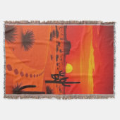 Bold Orange Desert Sunset Cactus Trail Retro スローブランケット (正面)