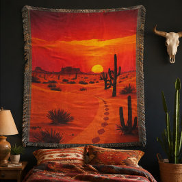Bold Orange Desert Sunset Cactus Trail Retro スローブランケット