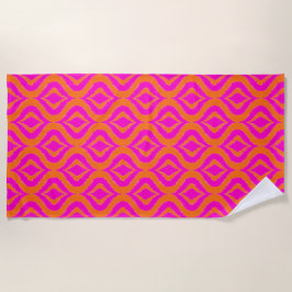 Bold Orange Hot Pink Summer Ikat Ogee Art Pattern ビーチタオル