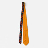 Bold Orange Lily Floral Pattern on Dark ネクタイ (裏面)
