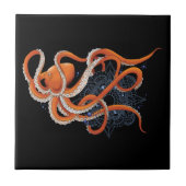 Bold Orange Mesmerizing Octopus Mandala タイル (正面)