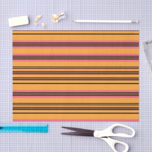 Bold Orange Pink Horizontal Stripe Pattern 薄葉紙 (クラフト)