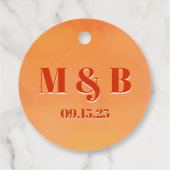 Bold Orange Watercolor Sunset Monogram Wedding フェイバータグ (裏面)