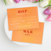 Bold Orange Watercolor Sunset Monogram Wedding 出欠カード