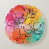 Bold Orchid Bloom Round Pillow ラウンドクッション (正面)