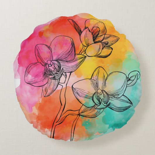 Bold Orchid Bloom Round Pillow ラウンドクッション (裏面)