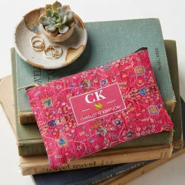 Bold Oriental Rug Vibrant Hot Pink Jewel-Toned アクセサリーポーチ