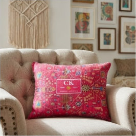Bold Oriental Rug Vibrant Hot Pink Jewel-Toned アクセントクッション