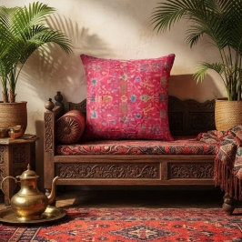 Bold Oriental Rug Vibrant Hot Pink Jewel-Toned クッション