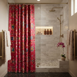 Bold Oriental Rug Vibrant Hot Pink Jewel-Toned シャワーカーテン