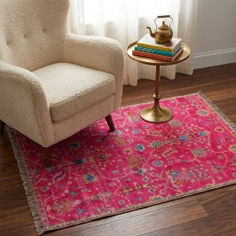 Bold Oriental Rug Vibrant Hot Pink Jewel-Toned スローブランケット