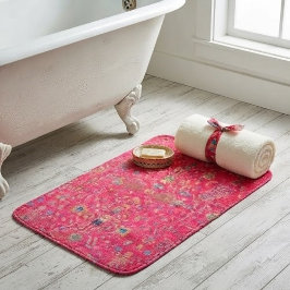 Bold Oriental Rug Vibrant Hot Pink Jewel-Toned バスマット