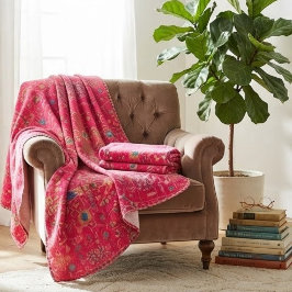 Bold Oriental Rug Vibrant Hot Pink Jewel-Toned フリースブランケット