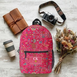 Bold Oriental Rug Vibrant Hot Pink Jewel-Toned プリントバックパック
