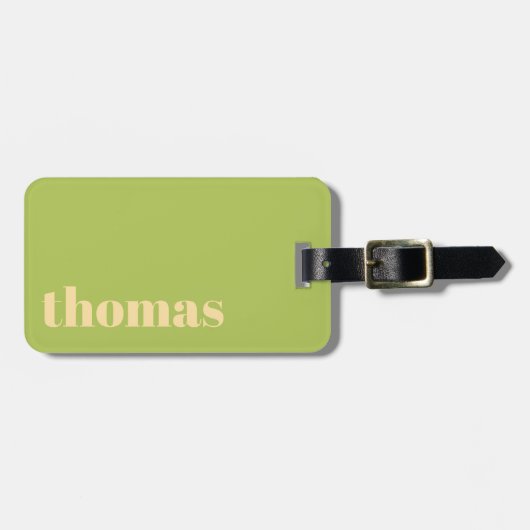 Bold Parrot Green typography Personalized Name ラゲッジタグ (正面横)