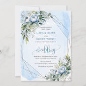 Bold Pastel Blue White Silver Peonies 結婚式  招待状 (正面)