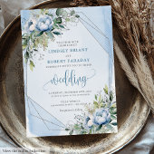 Bold Pastel Blue White Silver Peonies 結婚式 招待状