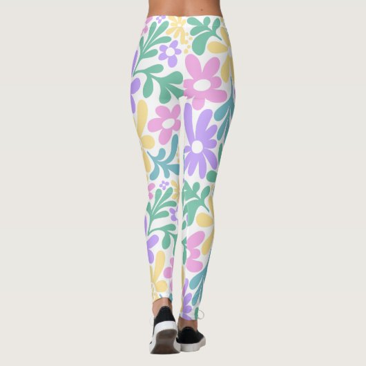Bold Pastel Retro Floral Leggings レギンス (裏面)