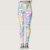 Bold Pastel Retro Floral Leggings レギンス (正面)