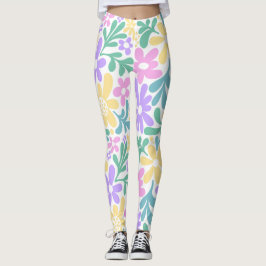 Bold Pastel Retro Floral Leggings レギンス