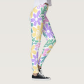 Bold Pastel Retro Floral Leggings レギンス (右)