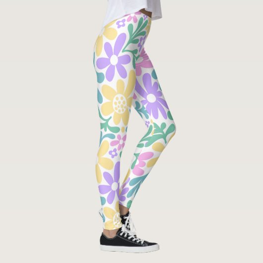 Bold Pastel Retro Floral Leggings レギンス (右)
