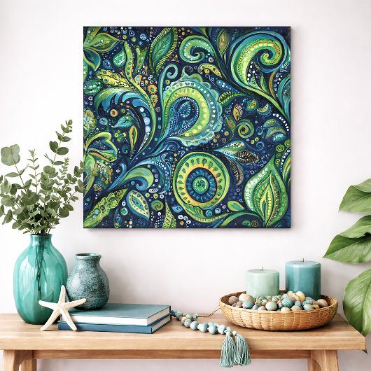 Bold Peacock Paisley Watercolor Wall Art ポスター