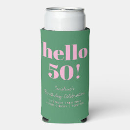 Bold Pink and Green Modern 50th Birthday Custom スリム缶クーラー