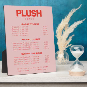Bold Pink and Red Modern Salon Services Price List フォトプラーク
