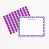 Bold Pink & Blue Striped Wavy Frame Note Card 招待状