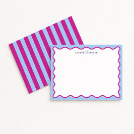 Bold Pink & Blue Striped Wavy Frame Note Card 招待状