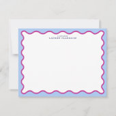 Bold Pink & Blue Striped Wavy Frame Note Card 招待状 (正面)