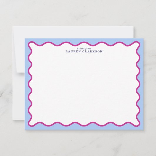 Bold Pink & Blue Striped Wavy Frame Note Card 招待状 (正面)