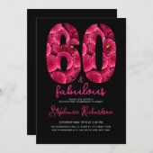 Bold Pink Floral 60 and Fabulous Birthday Party 招待状 (正面/裏面)