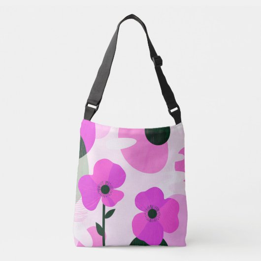 Bold Pink Floral Modern Tote Bag クロスボディバッグ (正面)